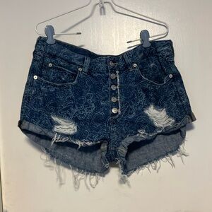EUC We The Free Floral print Denim Distressed Shorts size 32